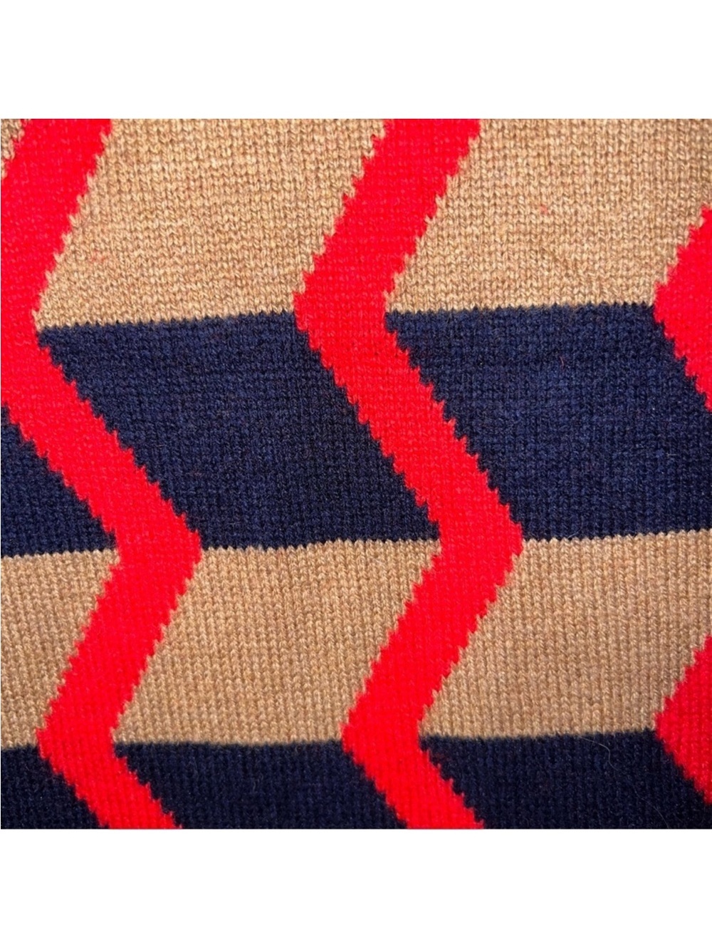 J. Crew Chevron and Stripe Red, Tan & Navy Geometric Knit Scarf - Picture 8 of 9